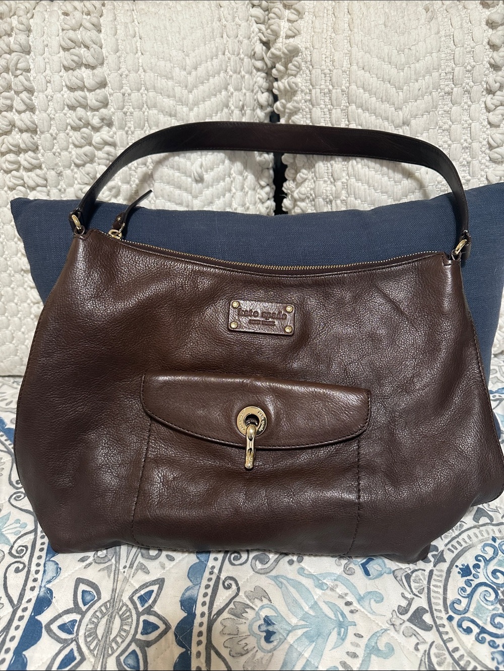 kate spade Brown Leather Shoulder Bag with Front Turn-Lock